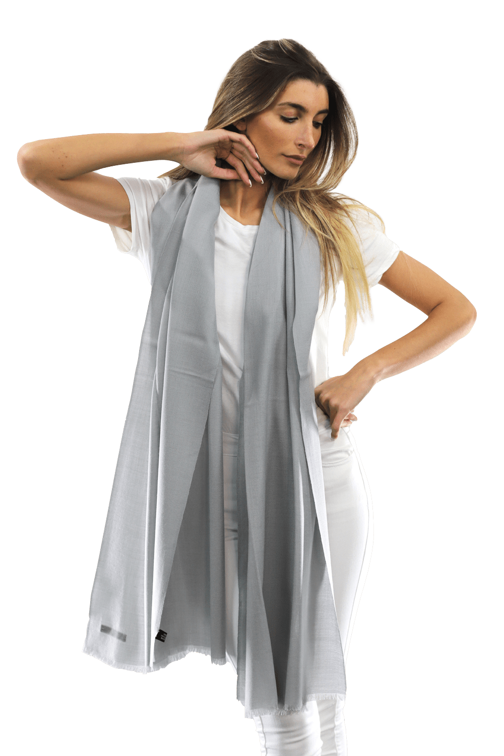 Casual Pashmina with eyelash Fringes - Grey - Pashmina - La Fiorentina FIORE18_GREY