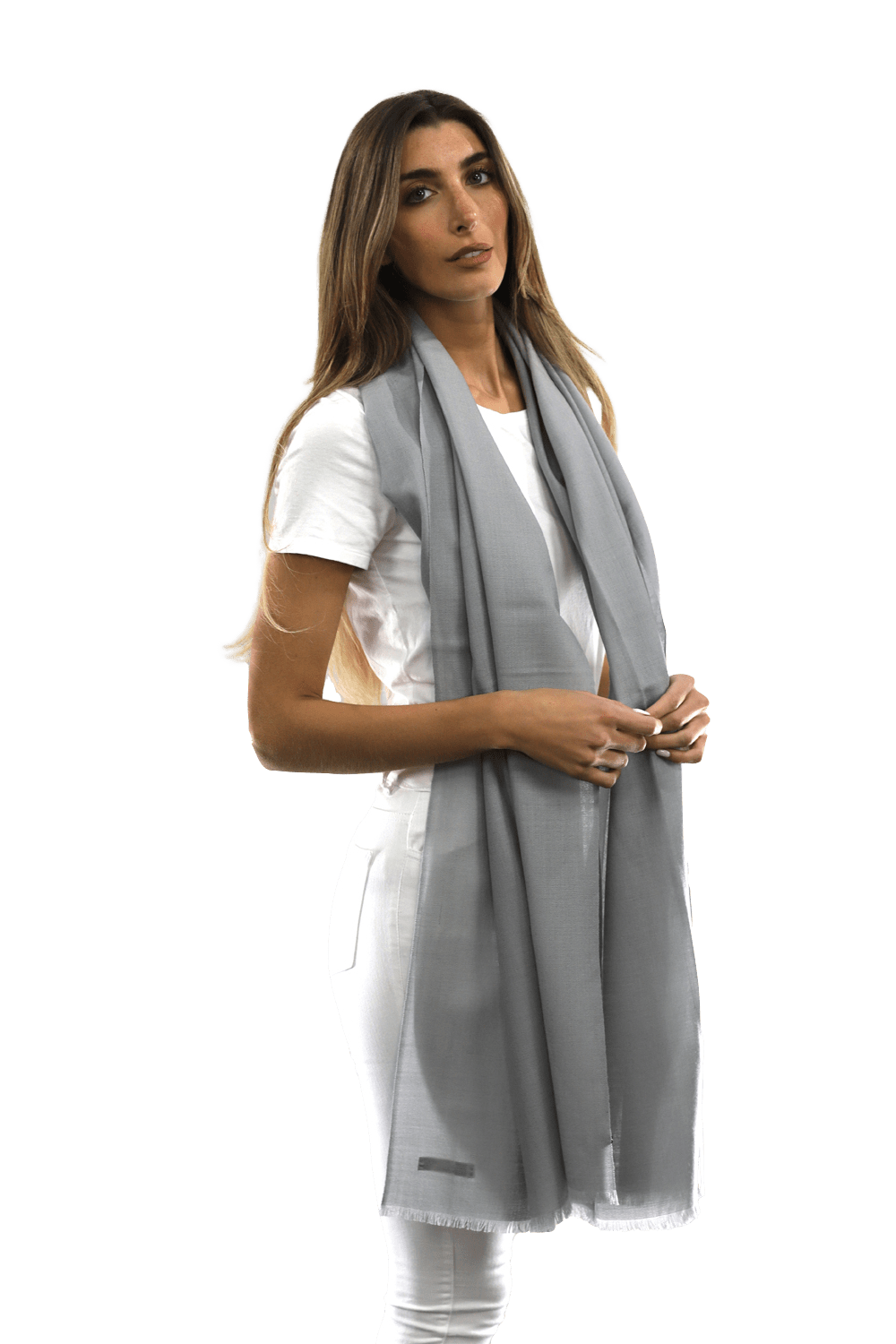 Casual Pashmina with eyelash Fringes - Grey - Pashmina - La Fiorentina FIORE18_GREY