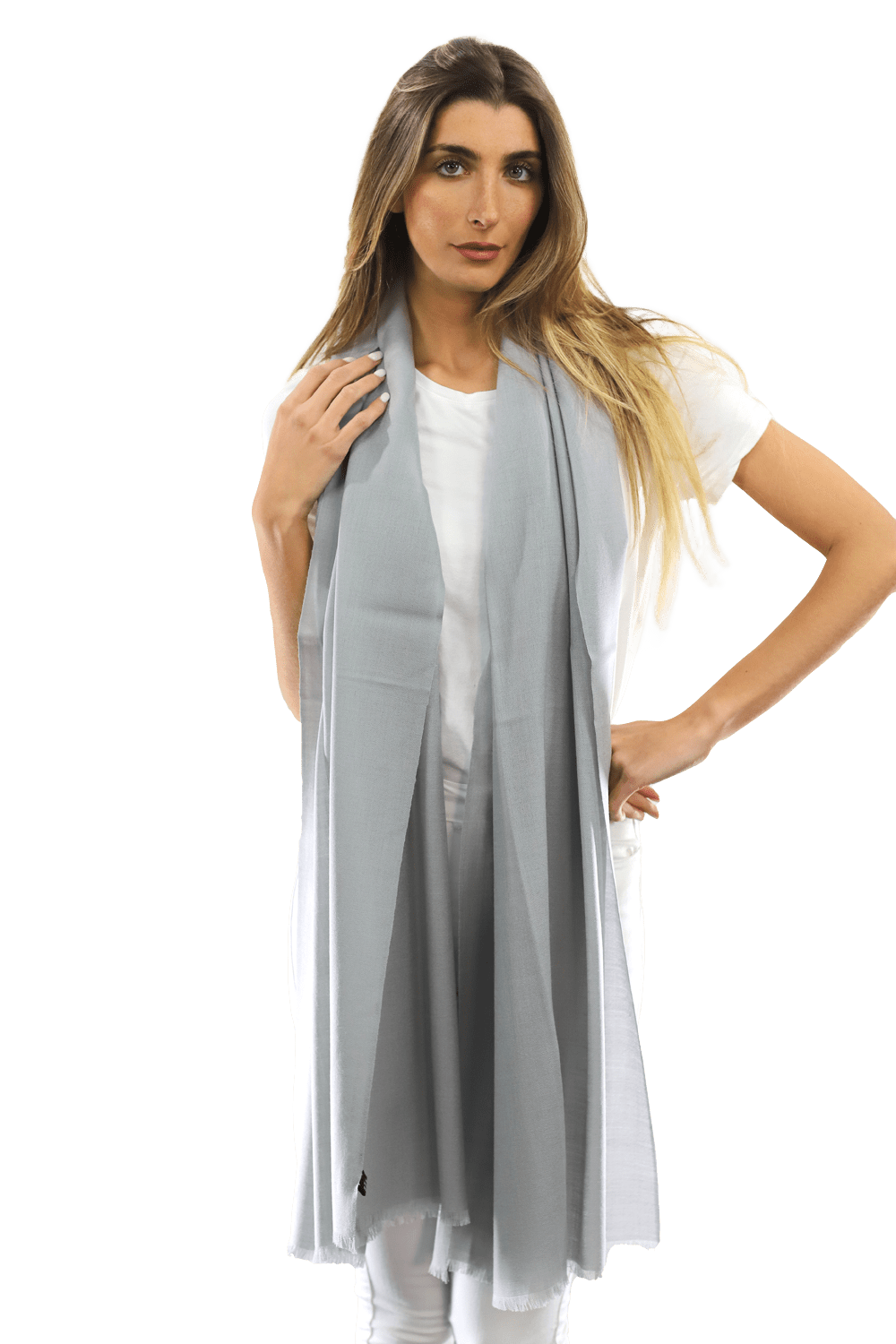 Casual Pashmina with eyelash Fringes - Grey - Pashmina - La Fiorentina FIORE18_GREY