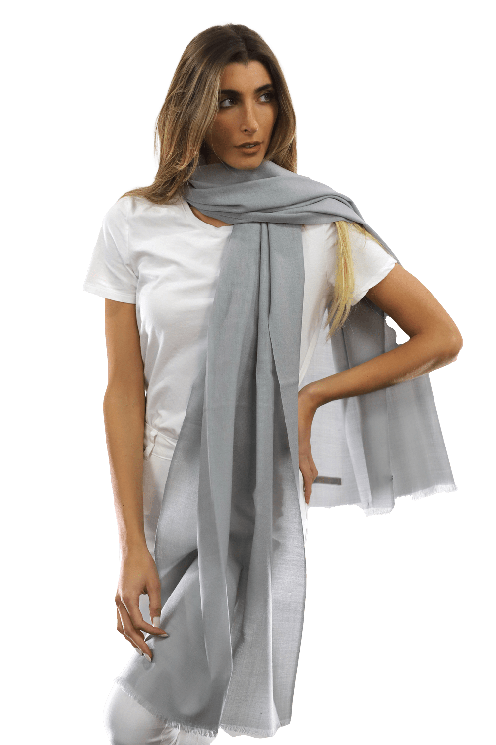 Casual Pashmina with eyelash Fringes - Grey - Pashmina - La Fiorentina FIORE18_GREY