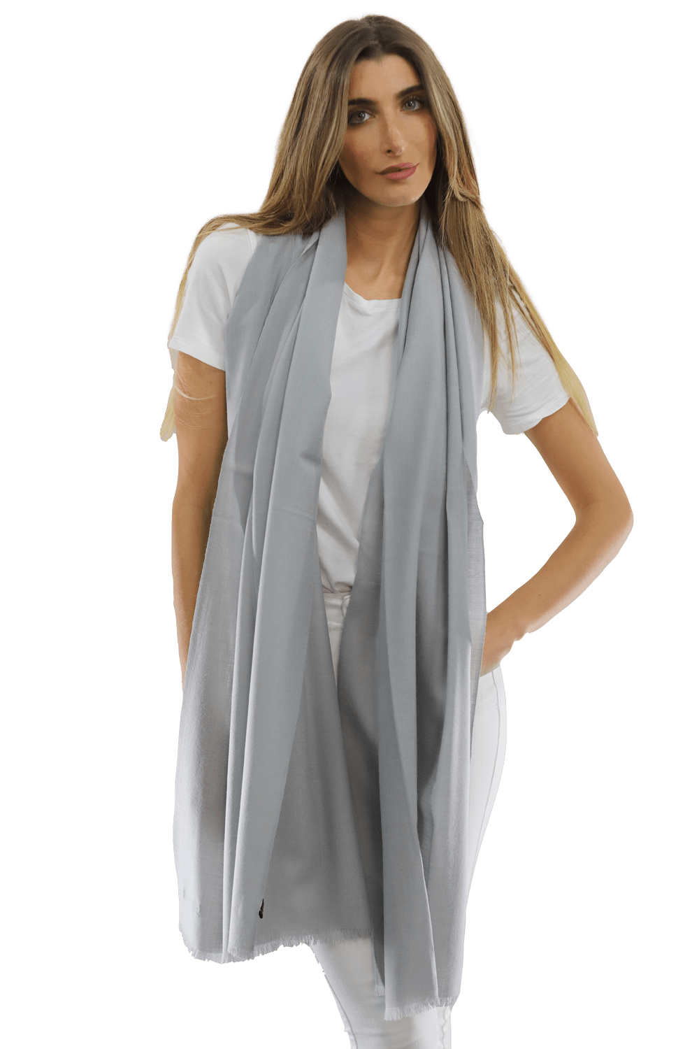 Casual Pashmina with eyelash Fringes - Grey - Pashmina - La Fiorentina FIORE18_GREY