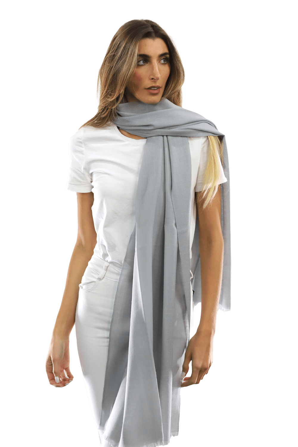 Casual Pashmina with eyelash Fringes - Grey - Pashmina - La Fiorentina FIORE18_GREY