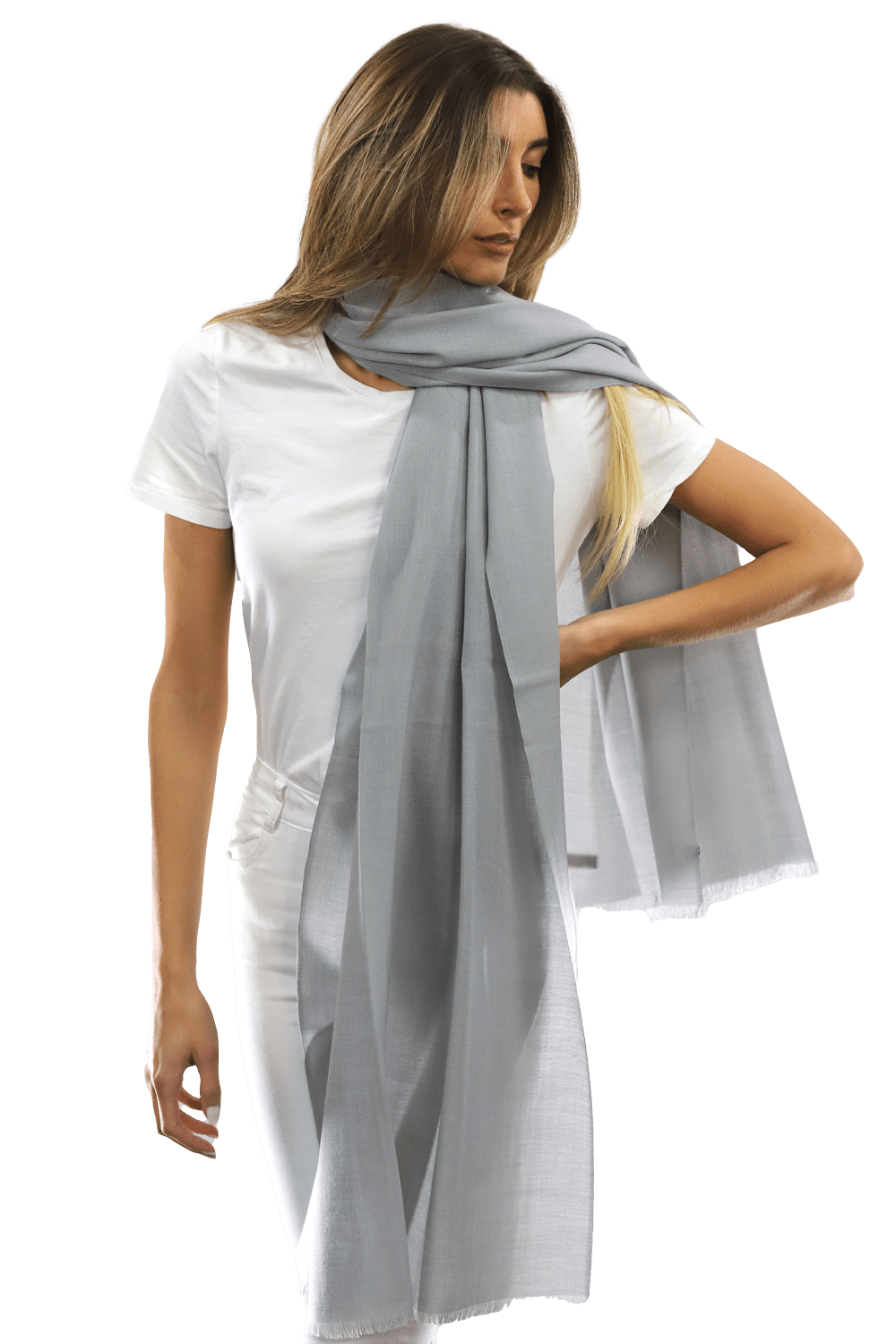 Casual Pashmina with eyelash Fringes - Grey - Pashmina - La Fiorentina FIORE18_GREY