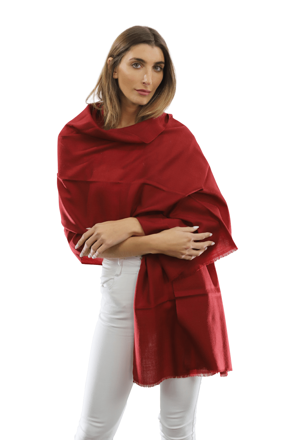 Casual Pashmina with eyelash Fringes - Red - Pashmina - La Fiorentina FIORE18_RED