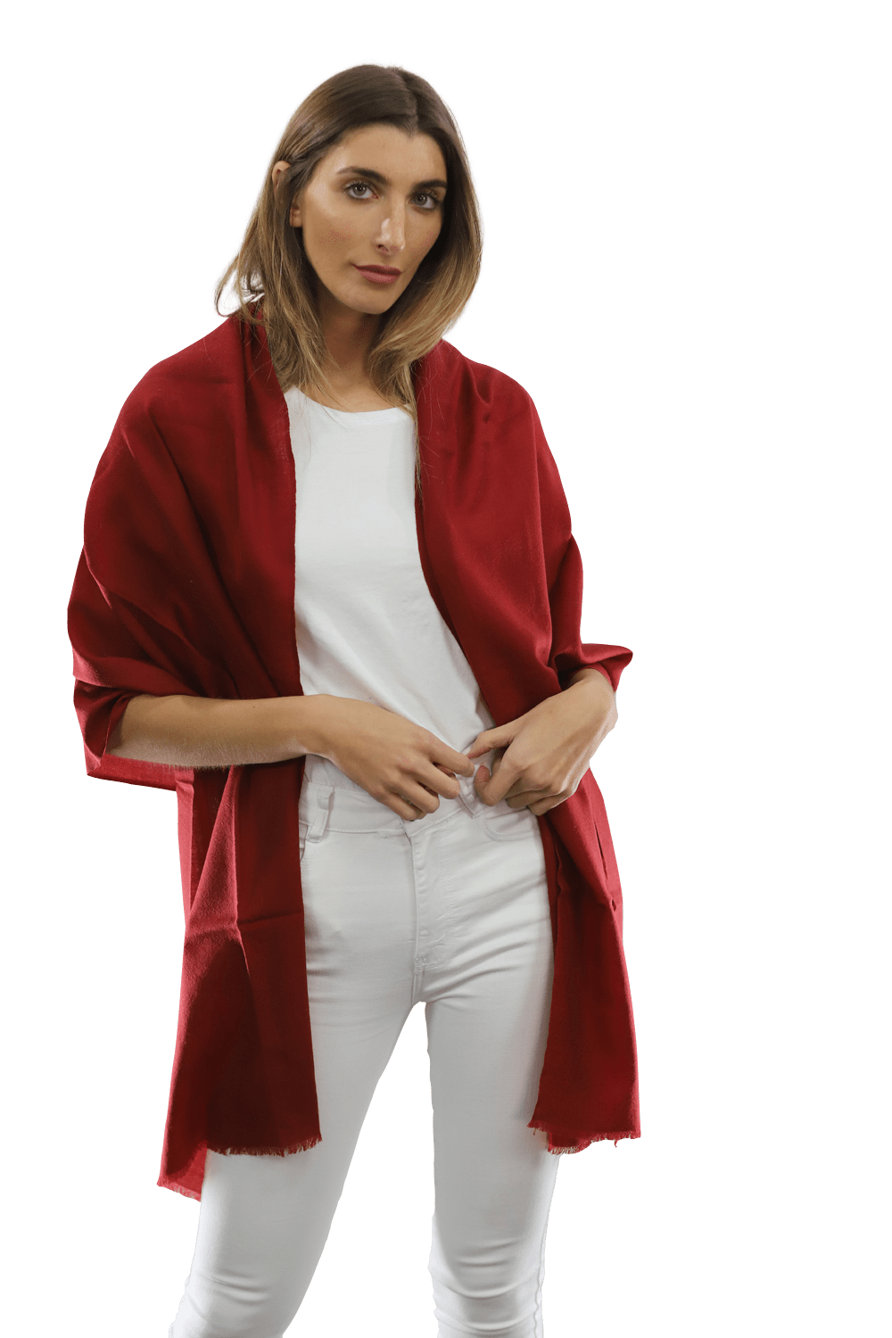Casual Pashmina with eyelash Fringes - Red - Pashmina - La Fiorentina FIORE18_RED