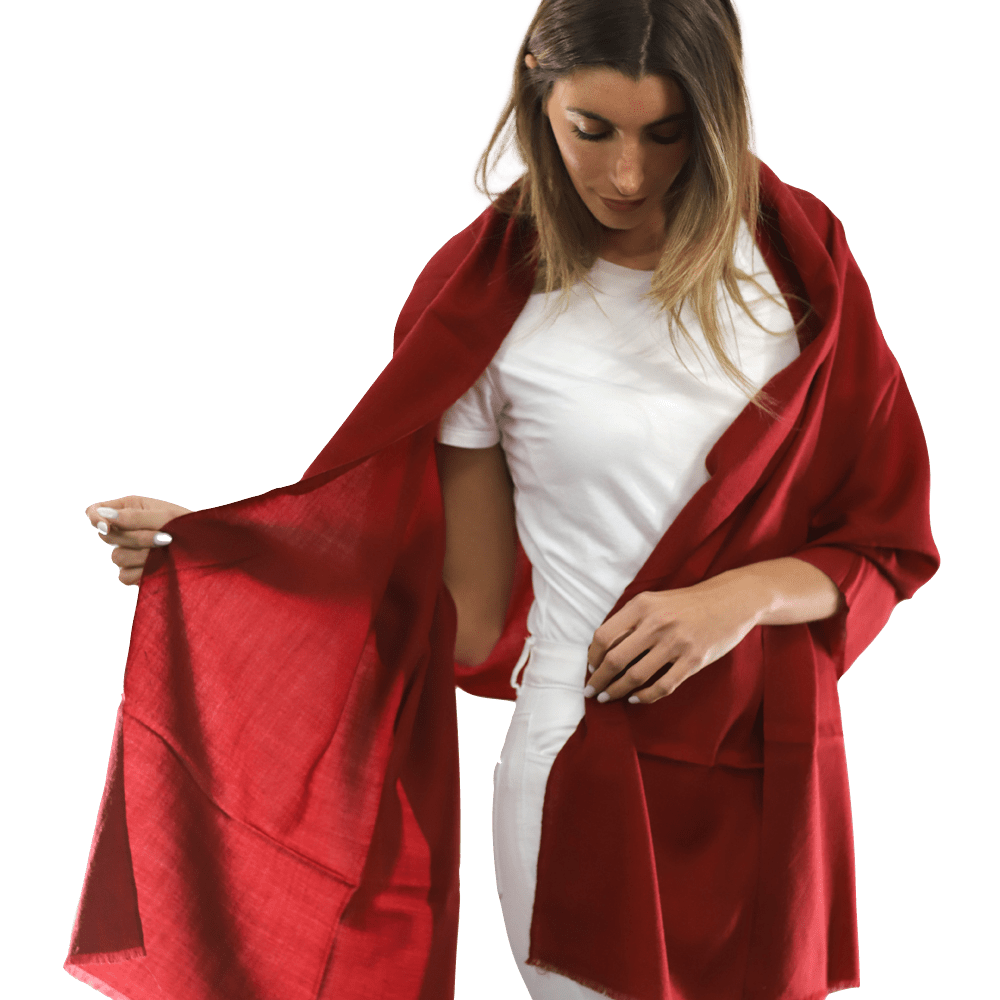 Casual Pashmina with eyelash Fringes - Red - Pashmina - La Fiorentina FIORE18_RED