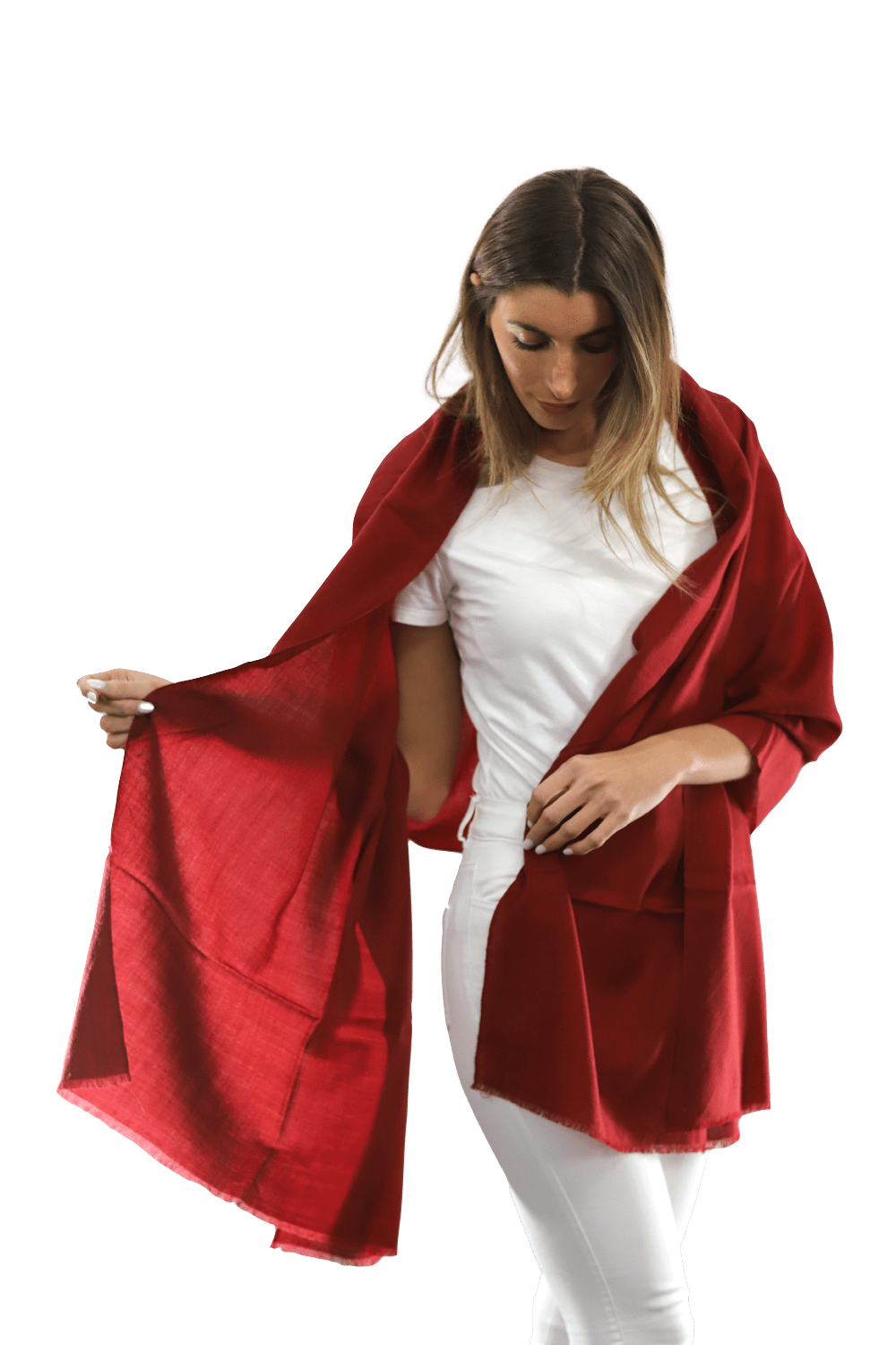 Casual Pashmina with eyelash Fringes - Red - Pashmina - La Fiorentina FIORE18_RED