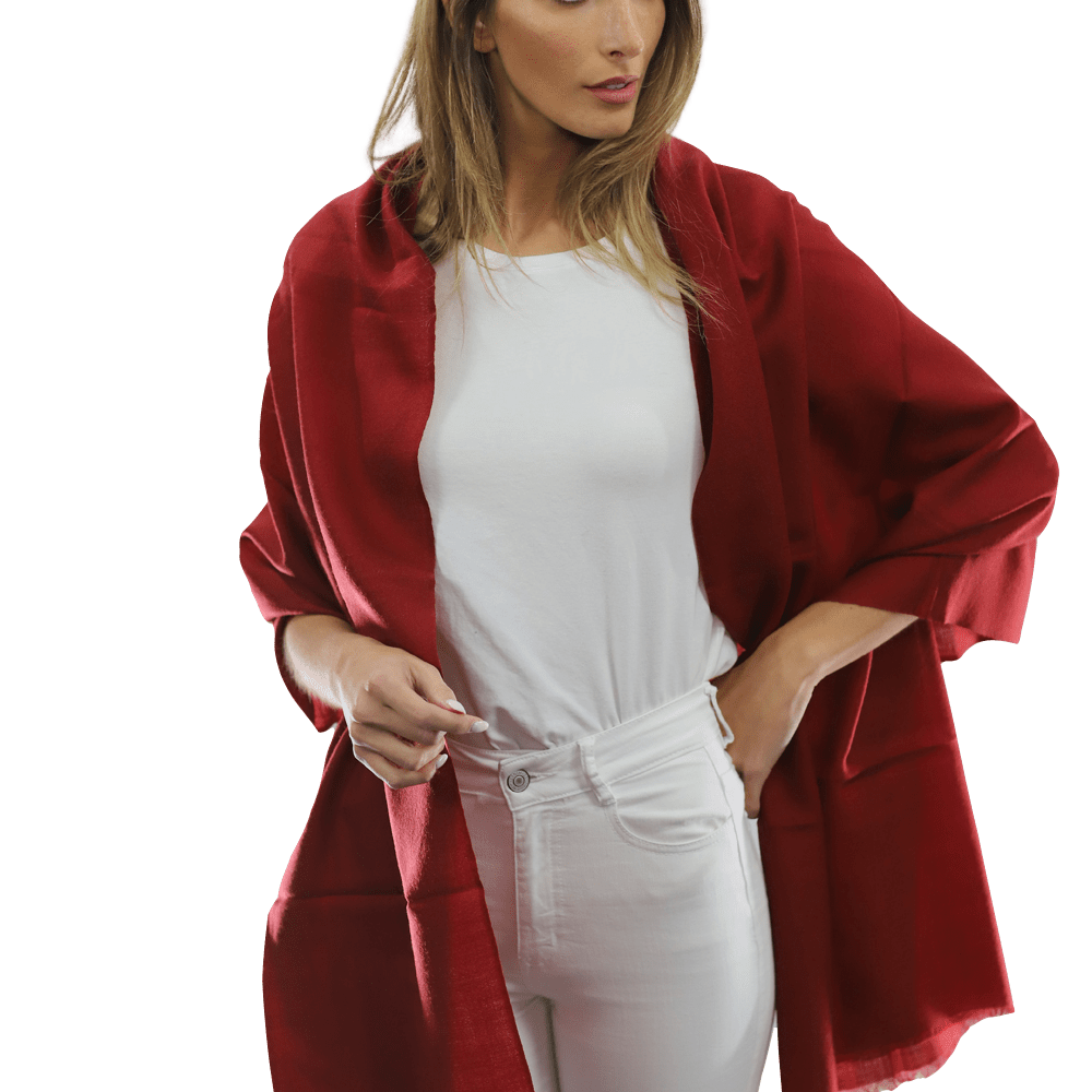 Casual Pashmina with eyelash Fringes - Red - Pashmina - La Fiorentina FIORE18_RED