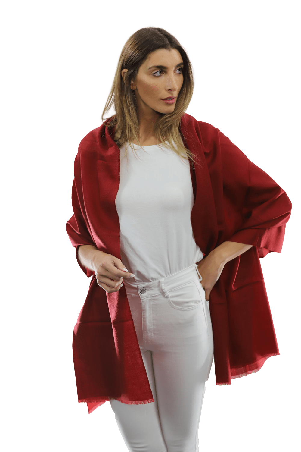Casual Pashmina with eyelash Fringes - Red - Pashmina - La Fiorentina FIORE18_RED