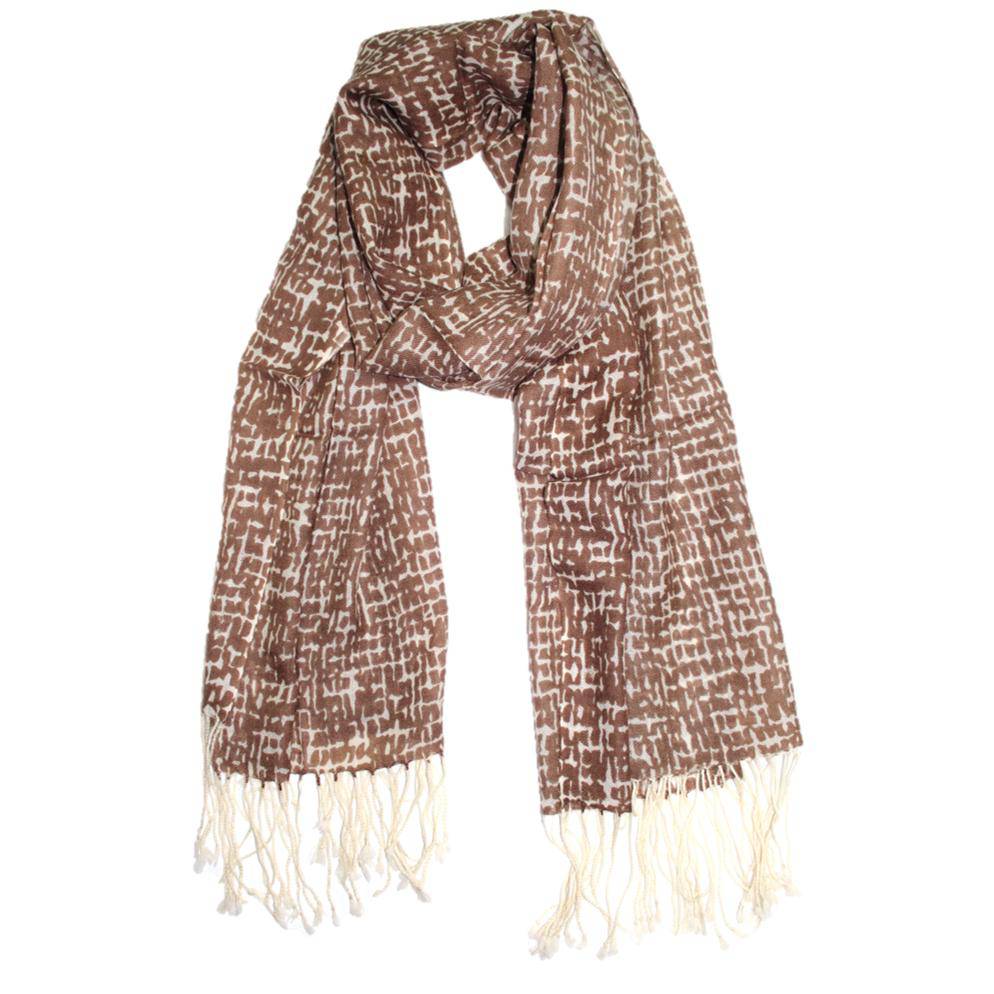 Checkerboard Print Wool Scarf - Brown - Scarf - La Fiorentina SCF-077