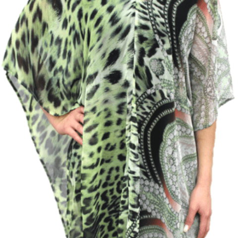 Cheetah Beach Cover Up - Green/Grey - Beach Cover up - La Fiorentina PS-1332F