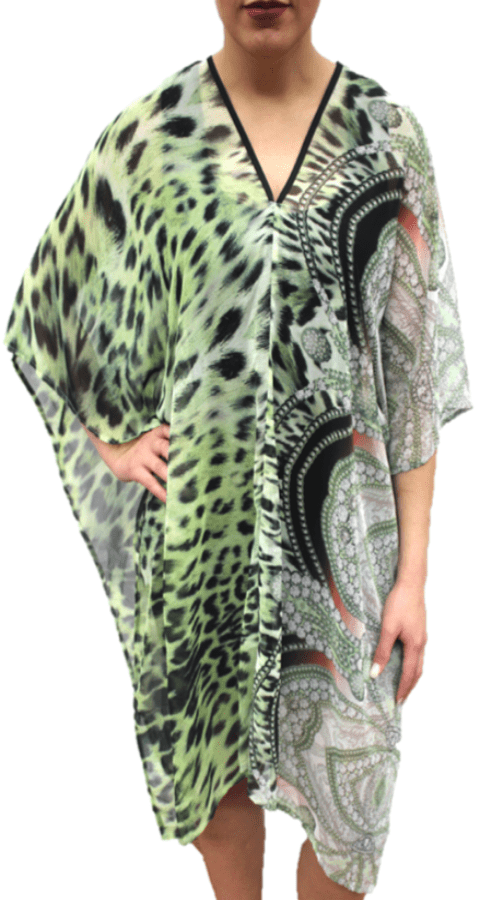 Cheetah Beach Cover Up - Green/Grey - Beach Cover up - La Fiorentina PS-1332F