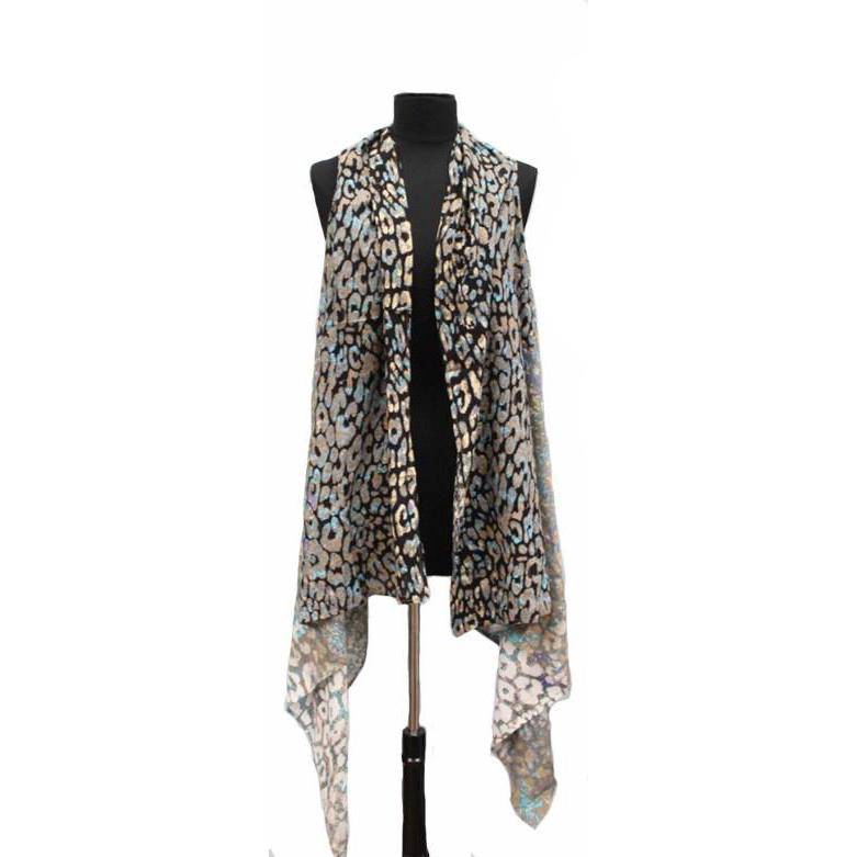 Cheetah Print Kimono/Vest - Turquoise - Wrap - La Fiorentina RYS143518-CHEETAH