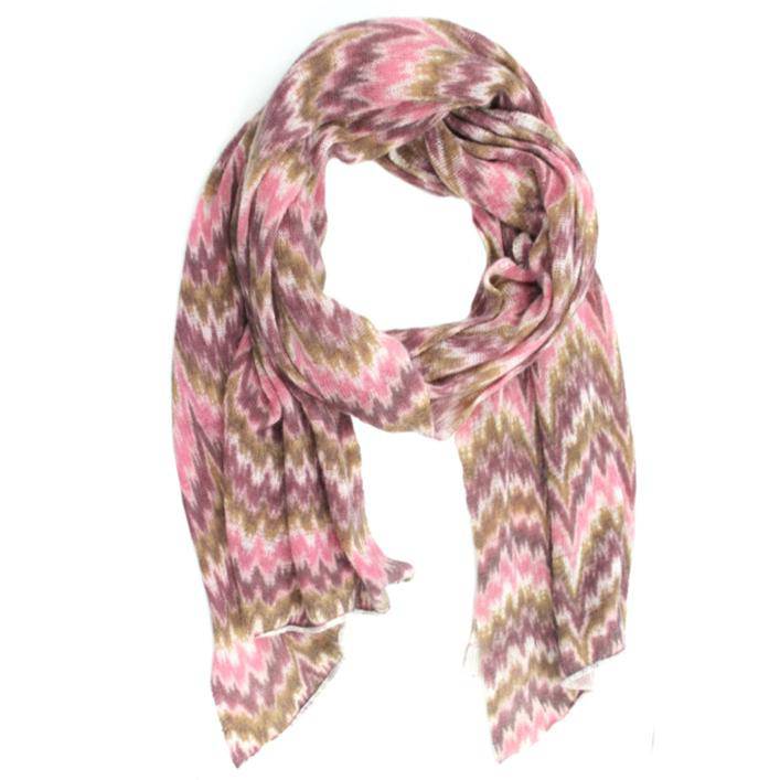 Chevron Print Cashmere Blend Scarf - Pink -  - La Fiorentina WAVES005