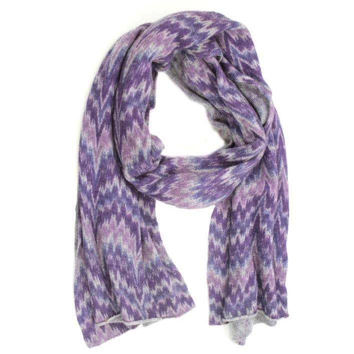 Chevron Print Cashmere Blend Scarf - Purple -  - La Fiorentina WAVES005