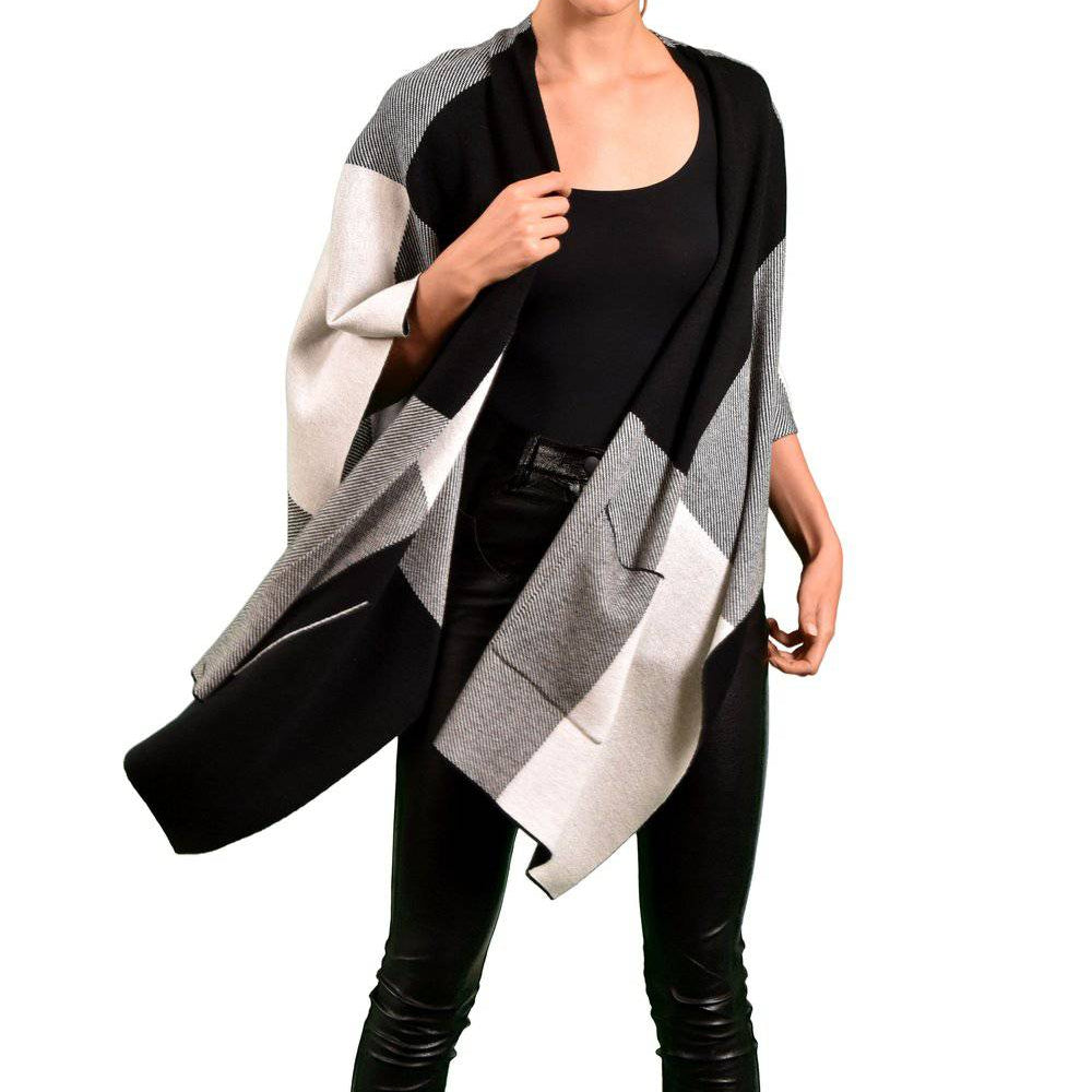 Color Block Ruana - Ruana - La Fiorentina, Black/Grey Y16130_1