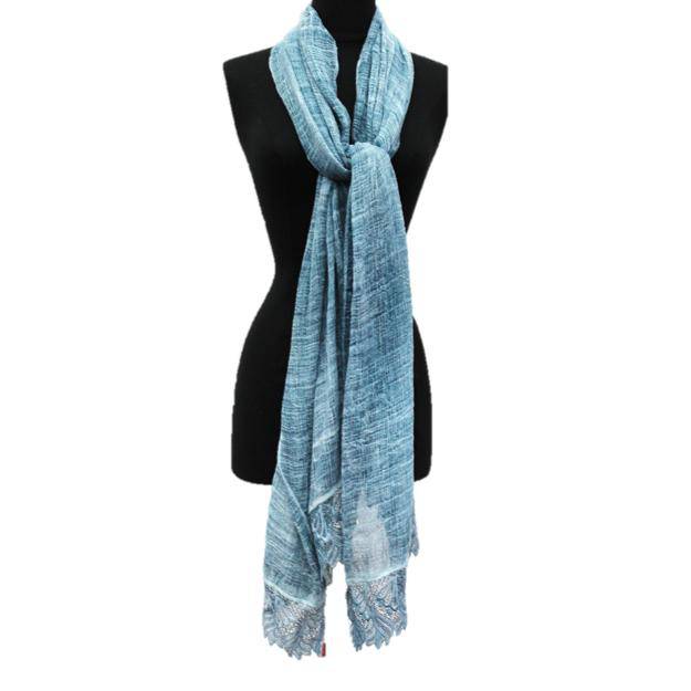 Crochet Lace Trim Scarf -Blue -  - La Fiorentina LP-019