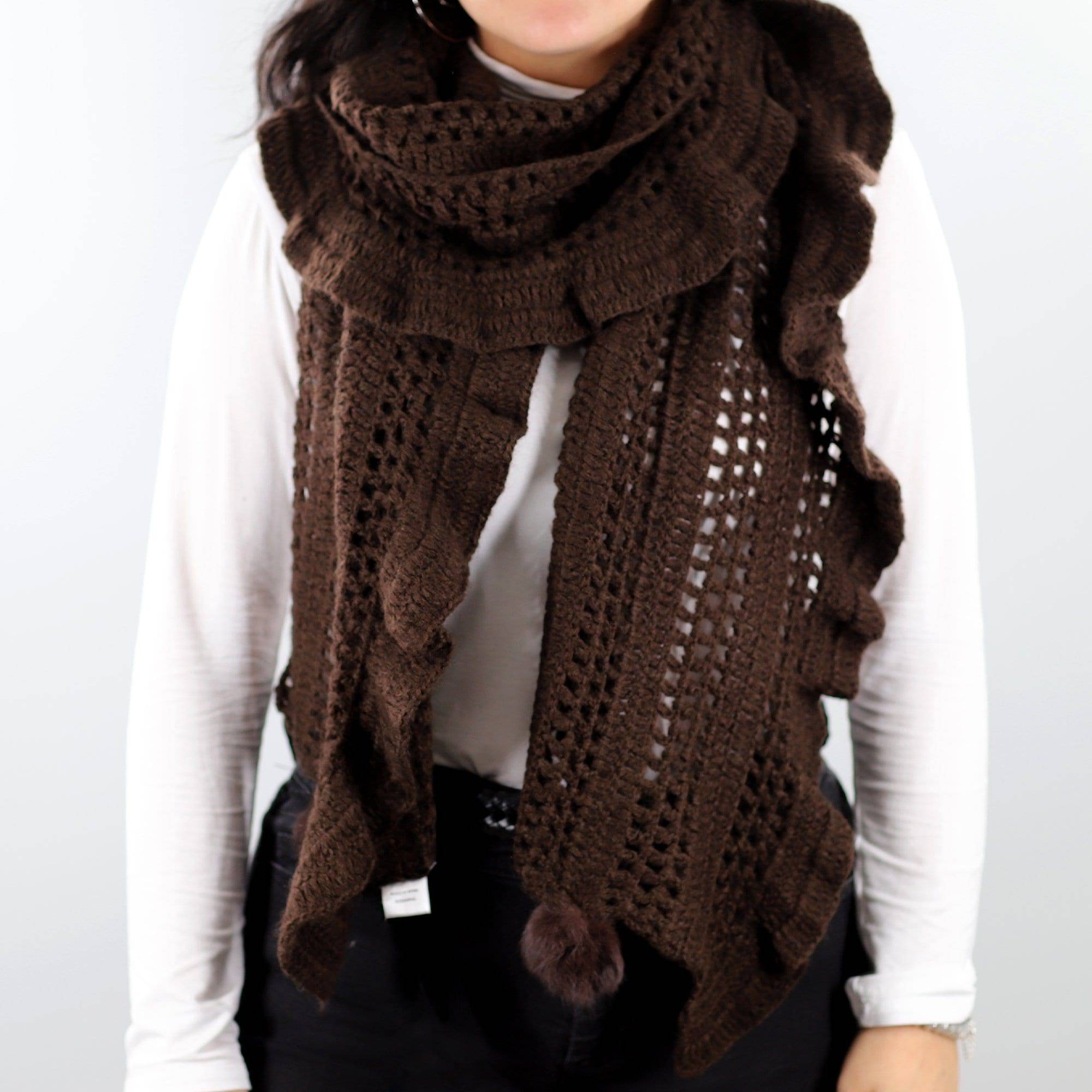 Crochet & Rabbit Fur Scarf - Brown - La Fiorentina '605609