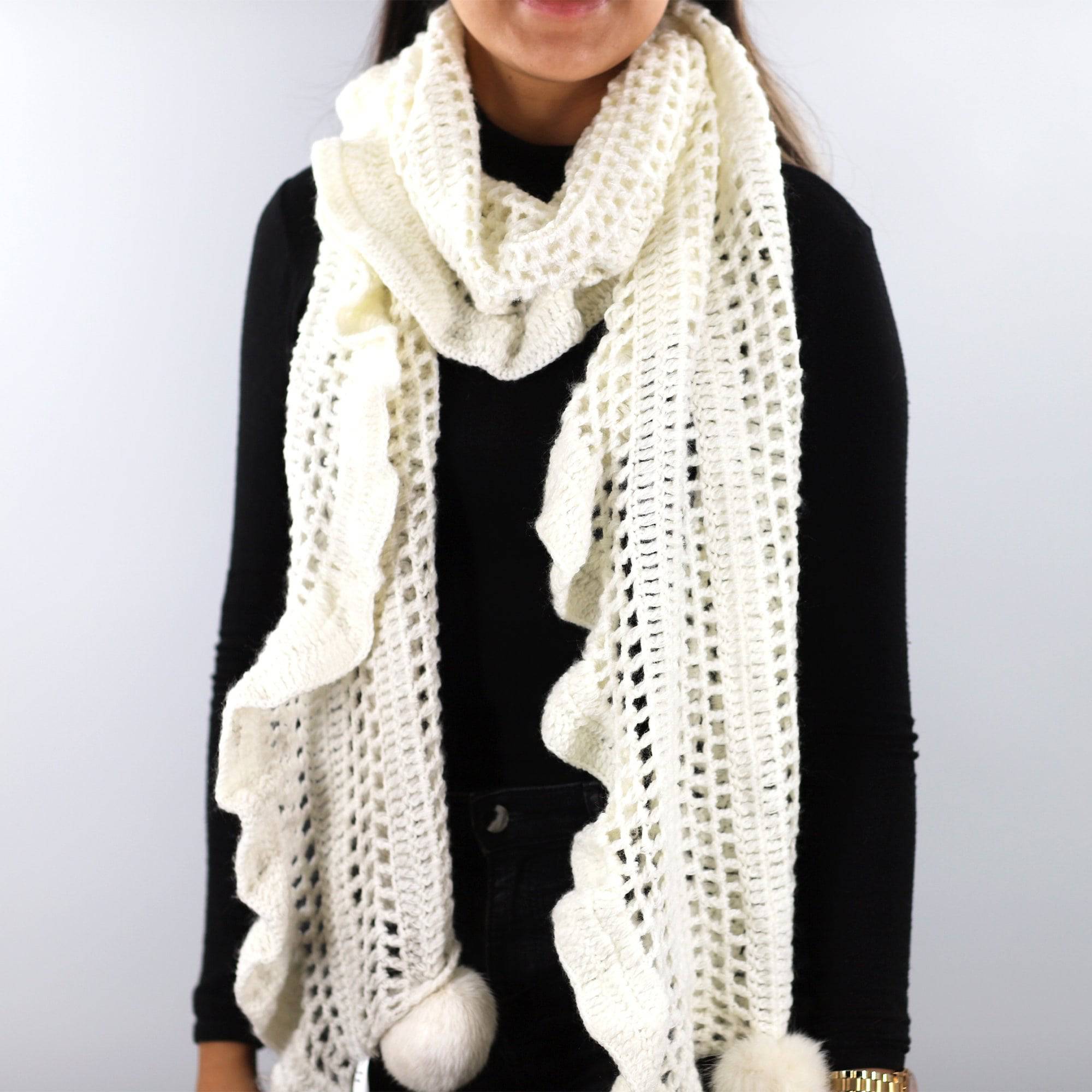 Crochet & Rabbit Fur Scarf - Ivory - La Fiorentina '605609