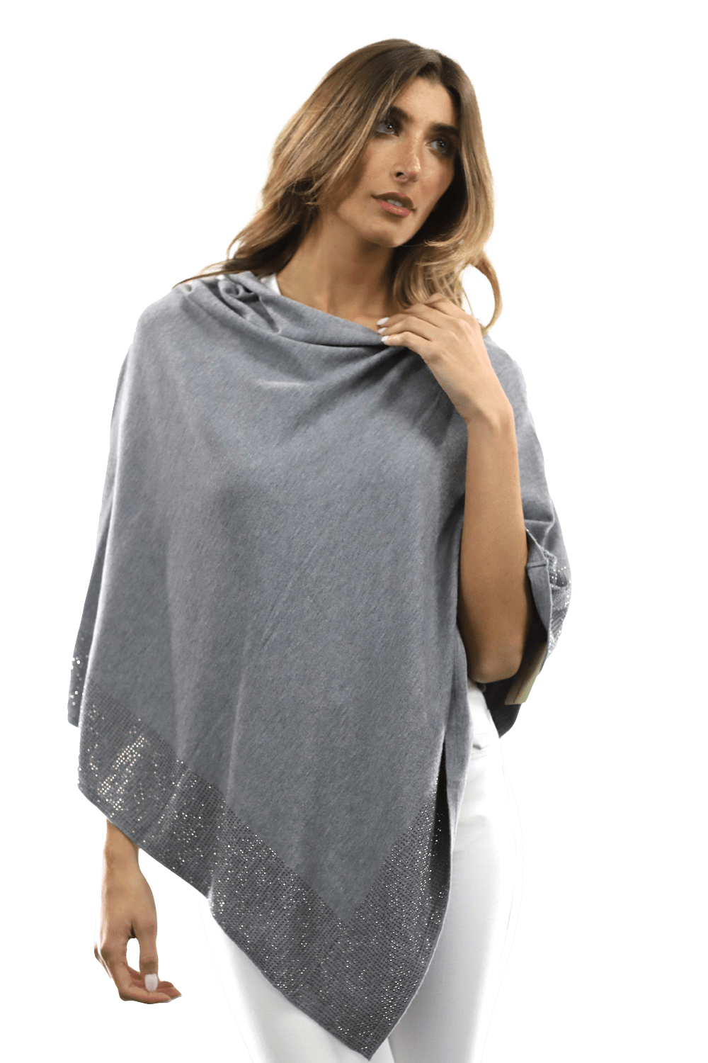 Embellished Poncho - Poncho - La Fiorentina, Grey BE805-B -1