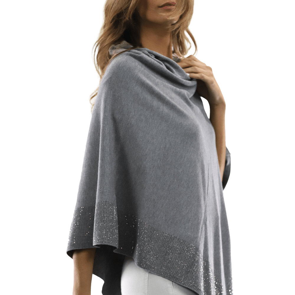 Embellished Poncho - Poncho - La Fiorentina, Grey BE805-B -1