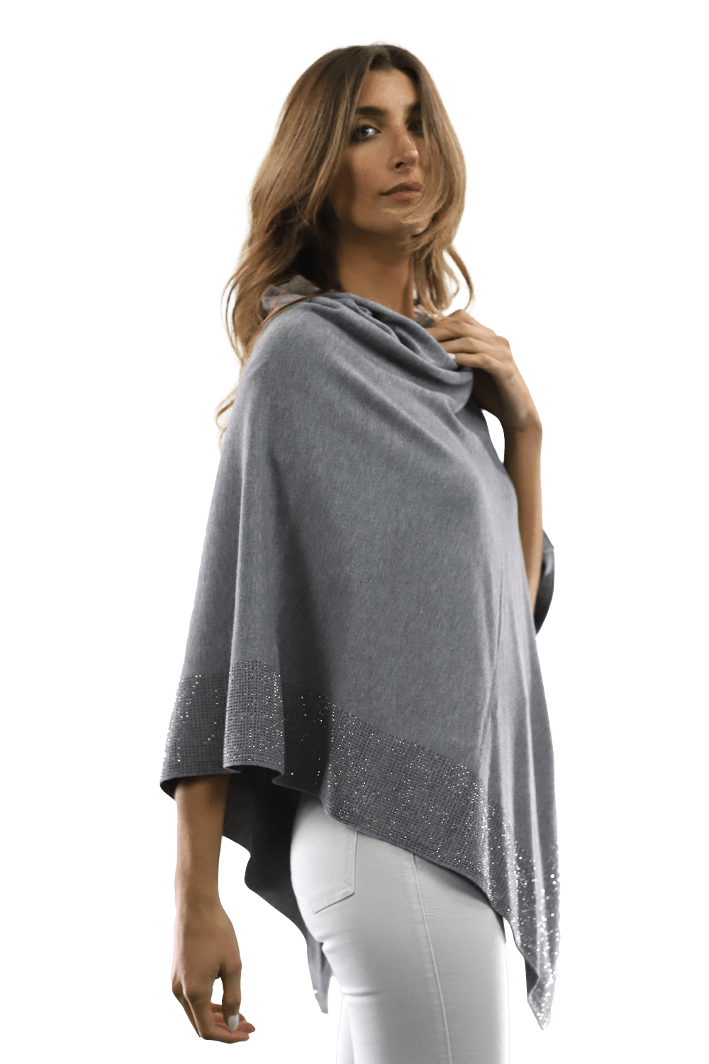 Embellished Poncho - Poncho - La Fiorentina, Grey BE805-B -1