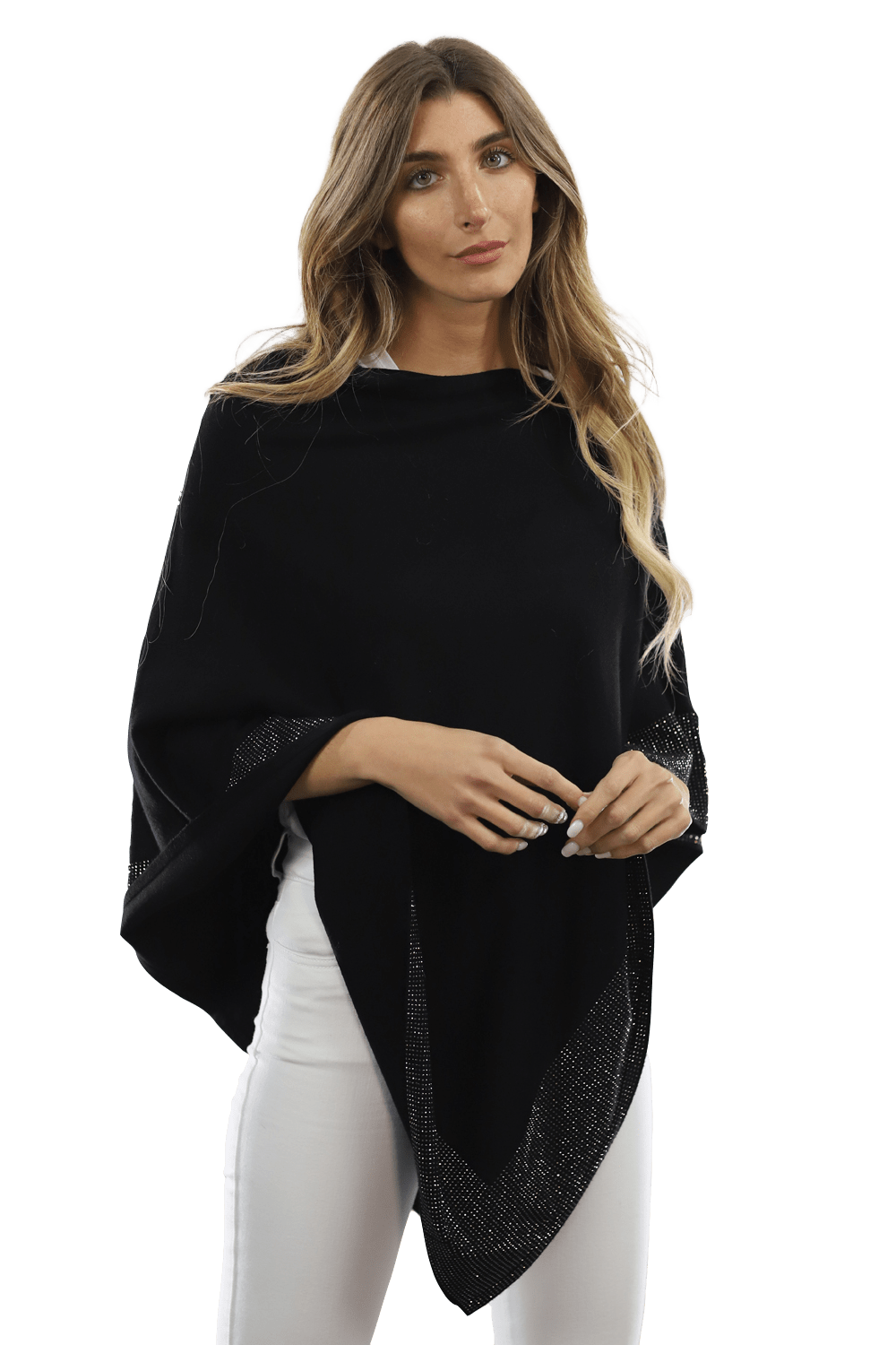 Embellished Poncho - Poncho - La Fiorentina, Black BE805-B -2