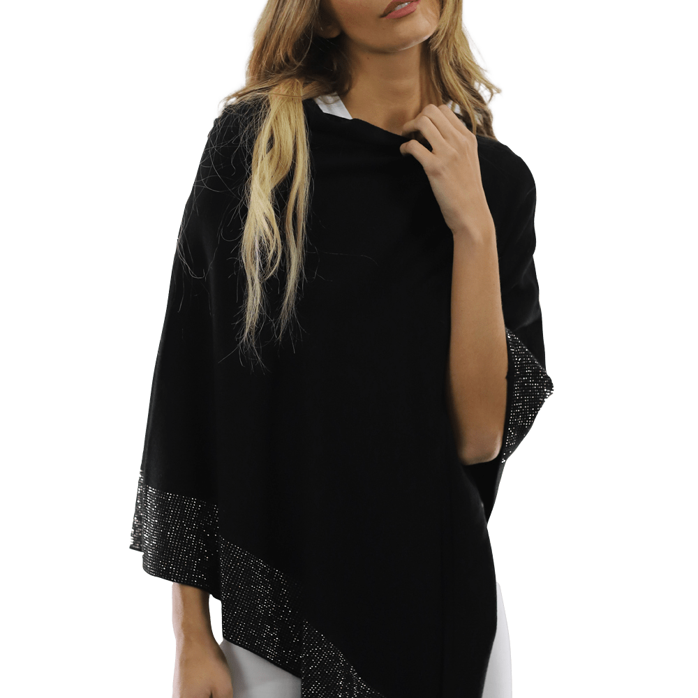 Embellished Poncho - Poncho - La Fiorentina, Black BE805-B -1