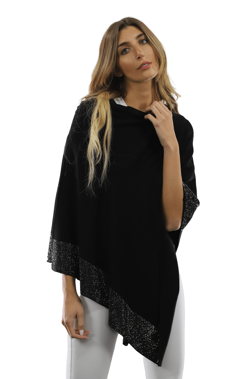 Embellished Poncho - Poncho - La Fiorentina, Black BE805-B -1