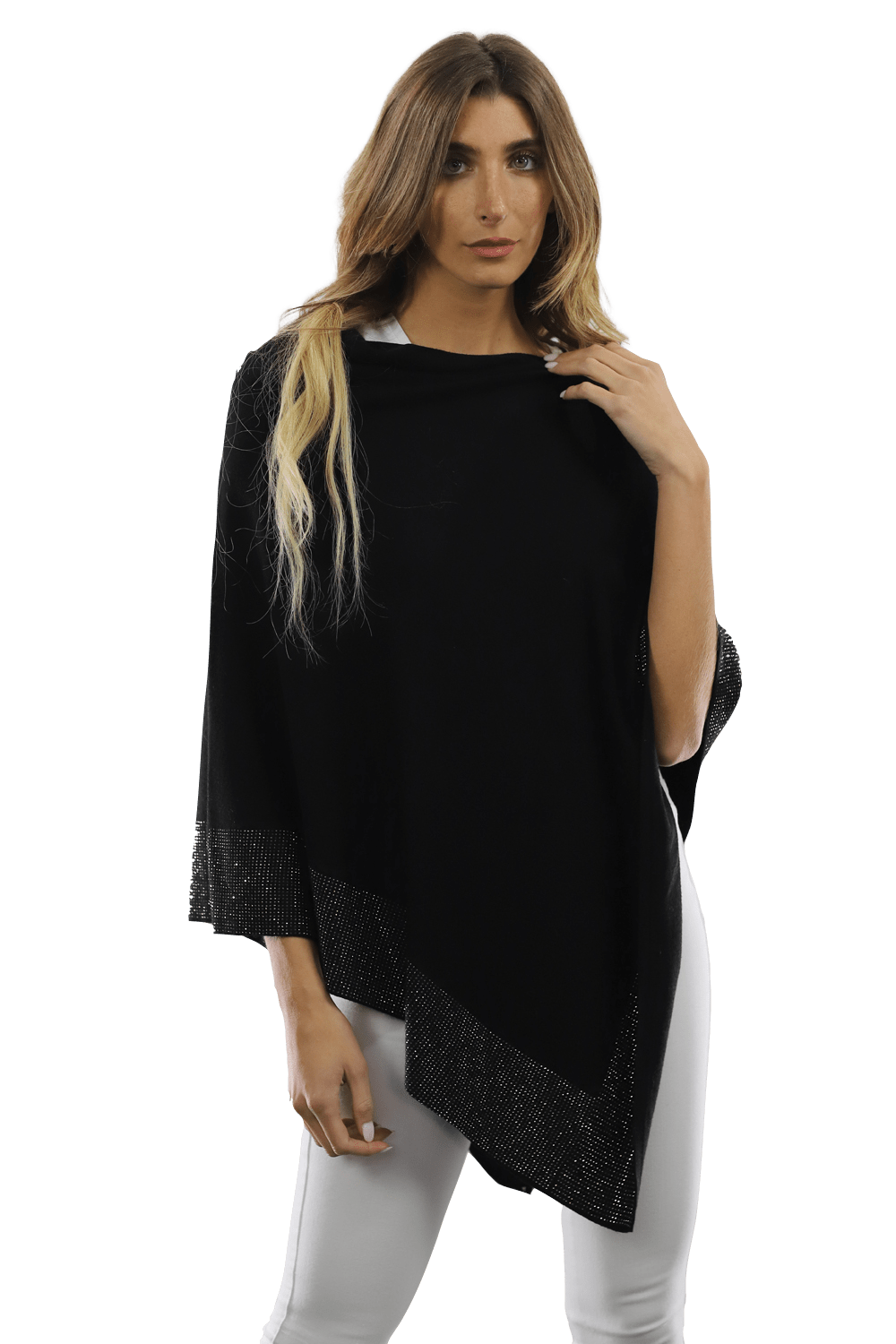 Embellished Poncho - Poncho - La Fiorentina, Black  BE805-B -1
