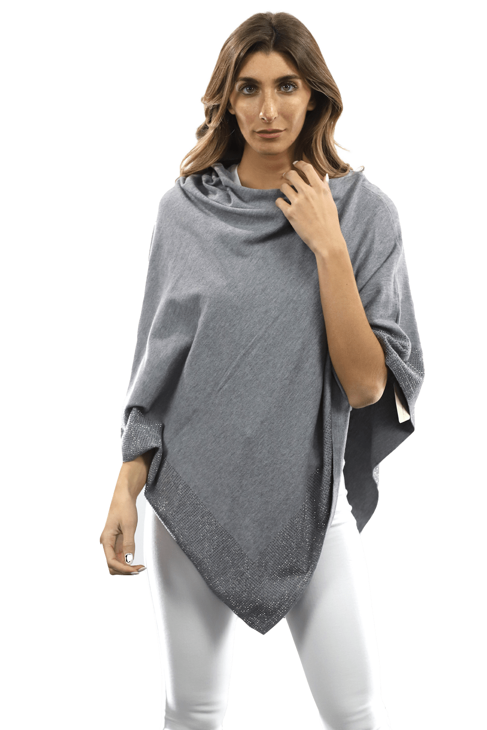 Embellished Poncho - Poncho - La Fiorentina, Grey BE805-B -1