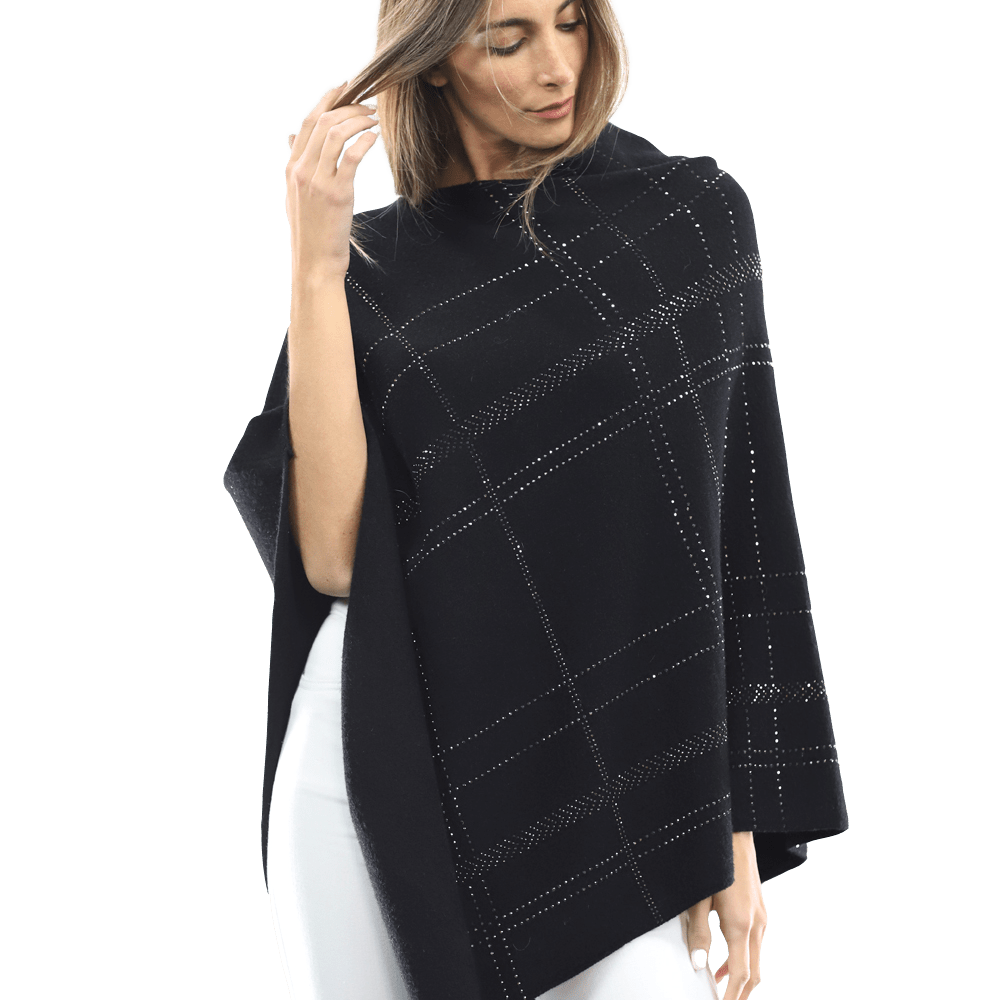 Embellished Stripped Poncho - Poncho - La Fiorentina, Black BE811 -1 FAUX-31