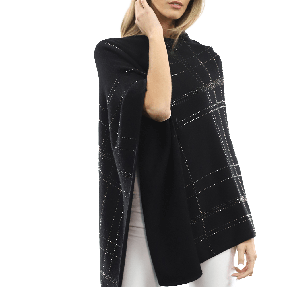 Embellished Stripped Poncho - Poncho - La Fiorentina, Black BE811 -2