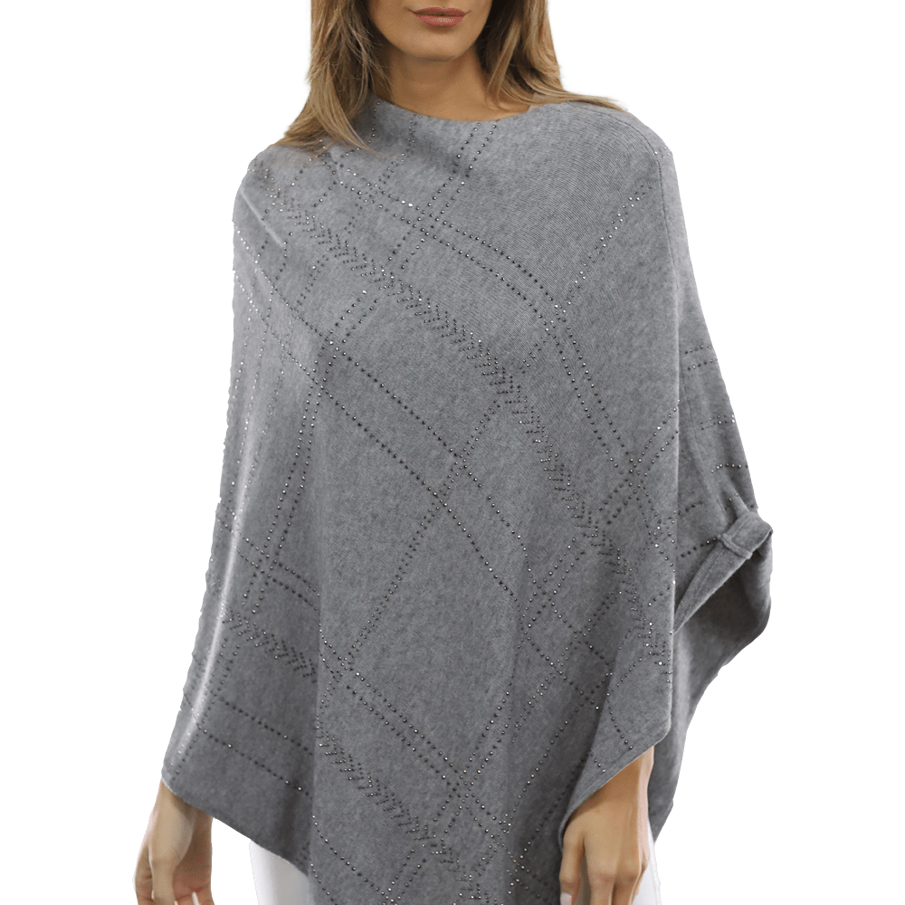 Embellished Stripped Poncho - Poncho - La Fiorentina, Grey BE811 -2