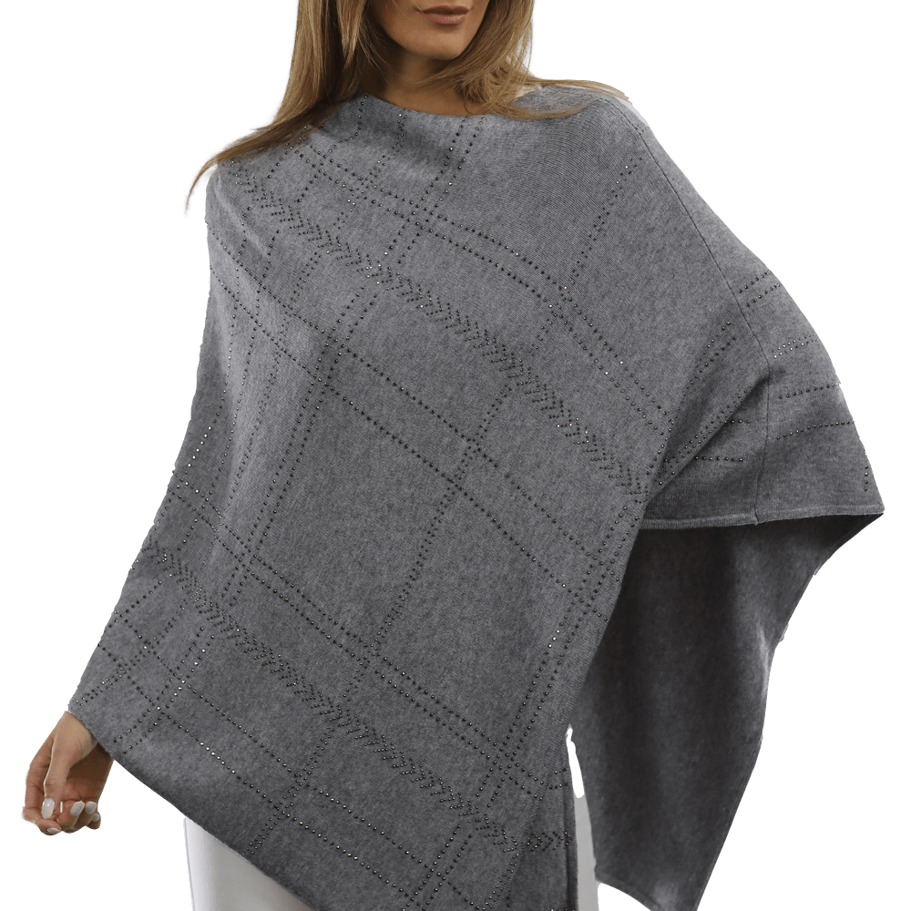 Embellished Stripped Poncho - Poncho - La Fiorentina, Grey BE811 -2