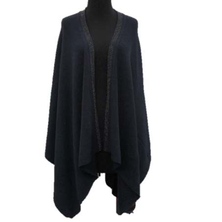 Embellished Trimmed Border Ruana - Black YY05-BLACK