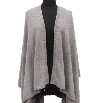 Embellished Trimmed Border Ruana - Grey -  - La Fiorentina YY05-GREY