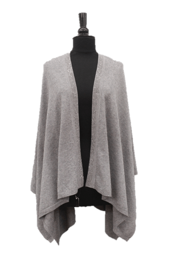 Embellished Trimmed Border Ruana - Grey -  - La Fiorentina YY05-GREY