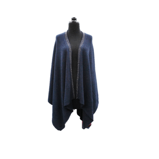 Embellished Trimmed Border Ruana - Navy -  - La Fiorentina YY05-NAVY