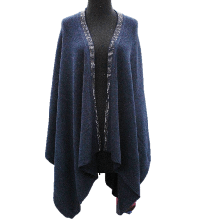 Embellished Trimmed Border Ruana - Navy -  - La Fiorentina YY05-NAVY