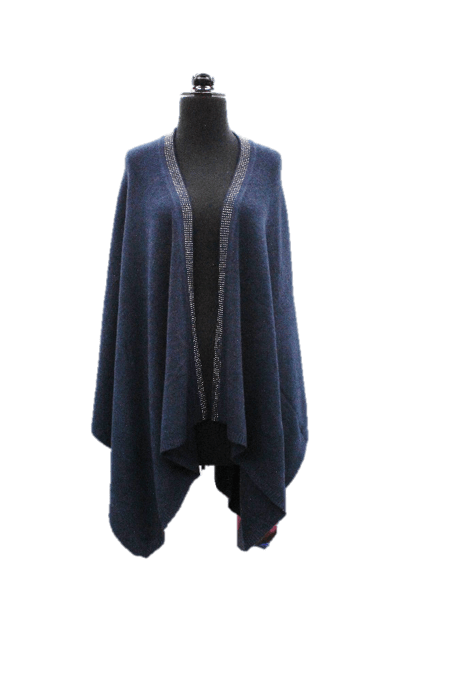 Embellished Trimmed Border Ruana - Navy -  - La Fiorentina YY05-NAVY