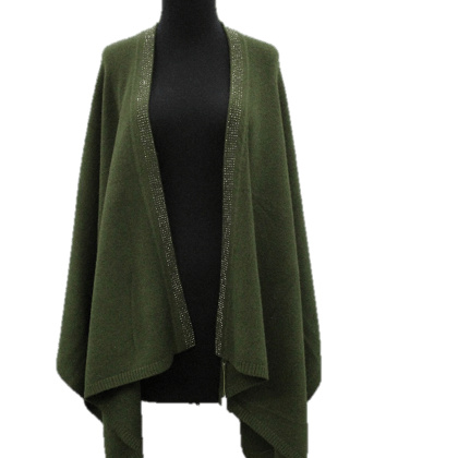 Embellished Trimmed Border Ruana-Olive -  - La Fiorentina YY05-Olive