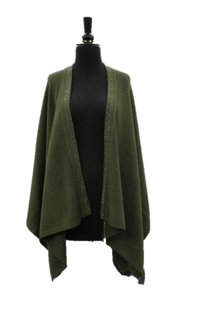 Embellished Trimmed Border Ruana-Olive -  - La Fiorentina YY05-Olive