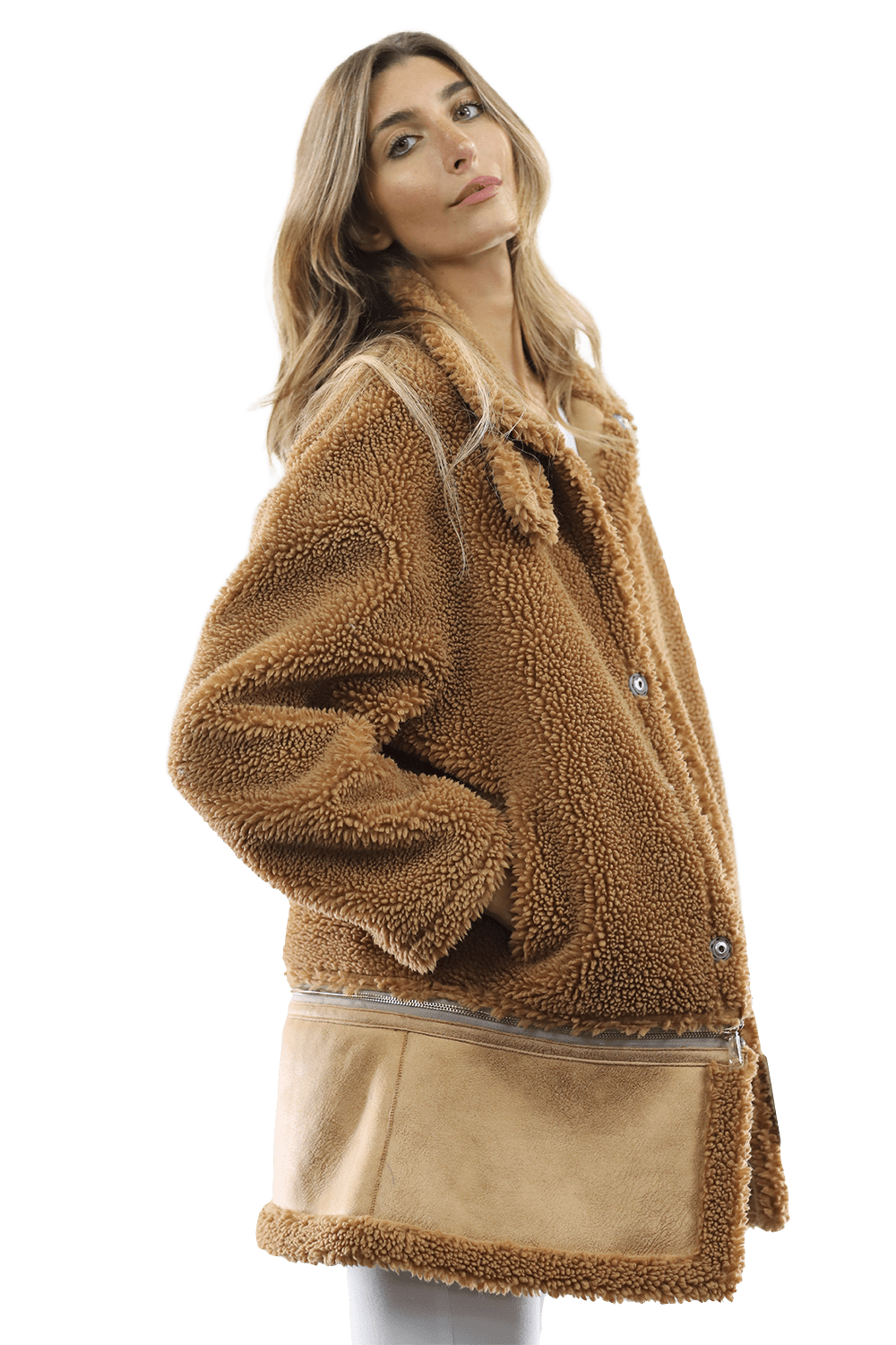 Faux Fur Coat with Zipper detail - Brown - Coat - La Fiorentina FAUX205_BROWN