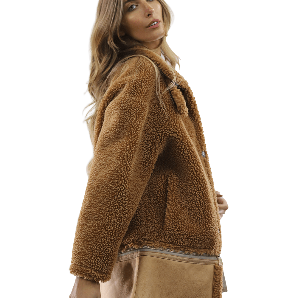 Faux Fur Coat with Zipper detail - Brown - Coat - La Fiorentina FAUX205_BROWN
