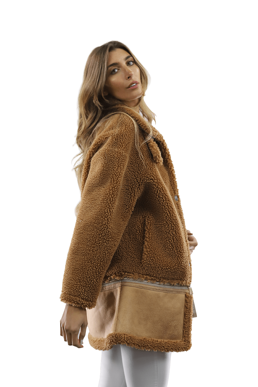 Faux Fur Coat with Zipper detail - Brown - Coat - La Fiorentina FAUX205_BROWN