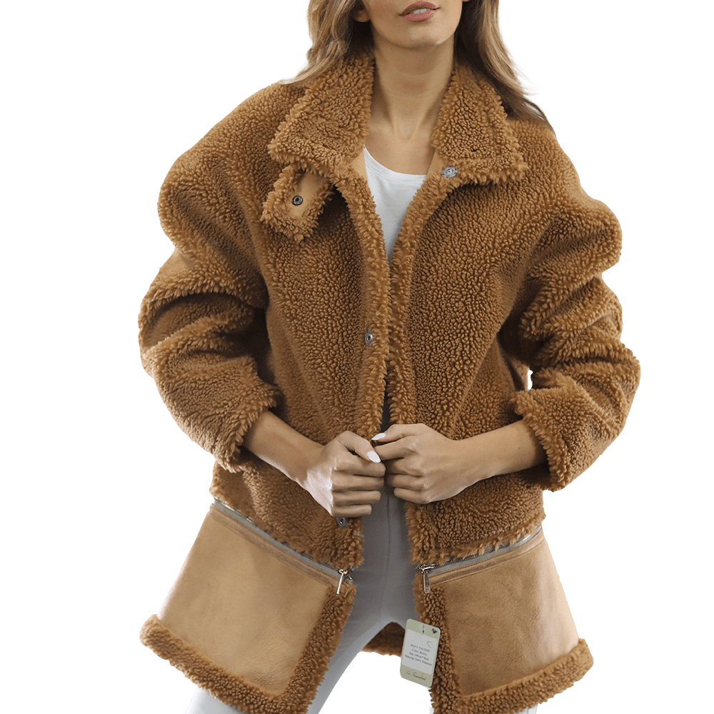 Faux Fur Coat with Zipper detail - Brown - Coat - La Fiorentina FAUX205_BROWN