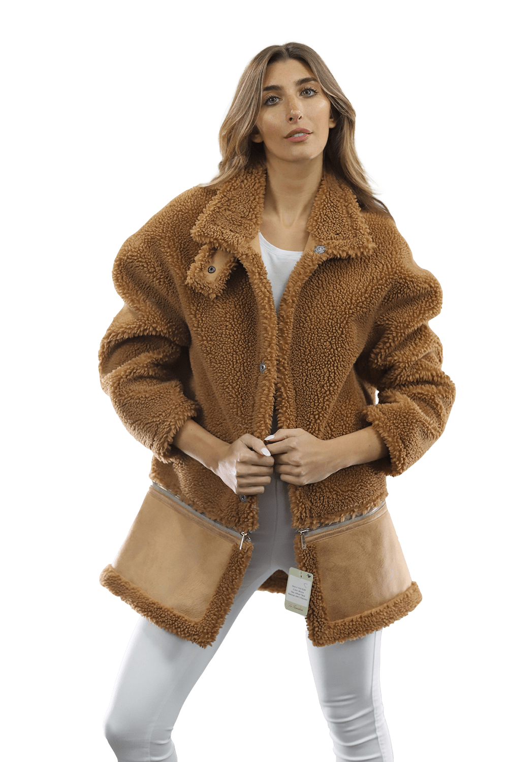 Faux Fur Coat with Zipper detail - Brown - Coat - La Fiorentina FAUX205_BROWN