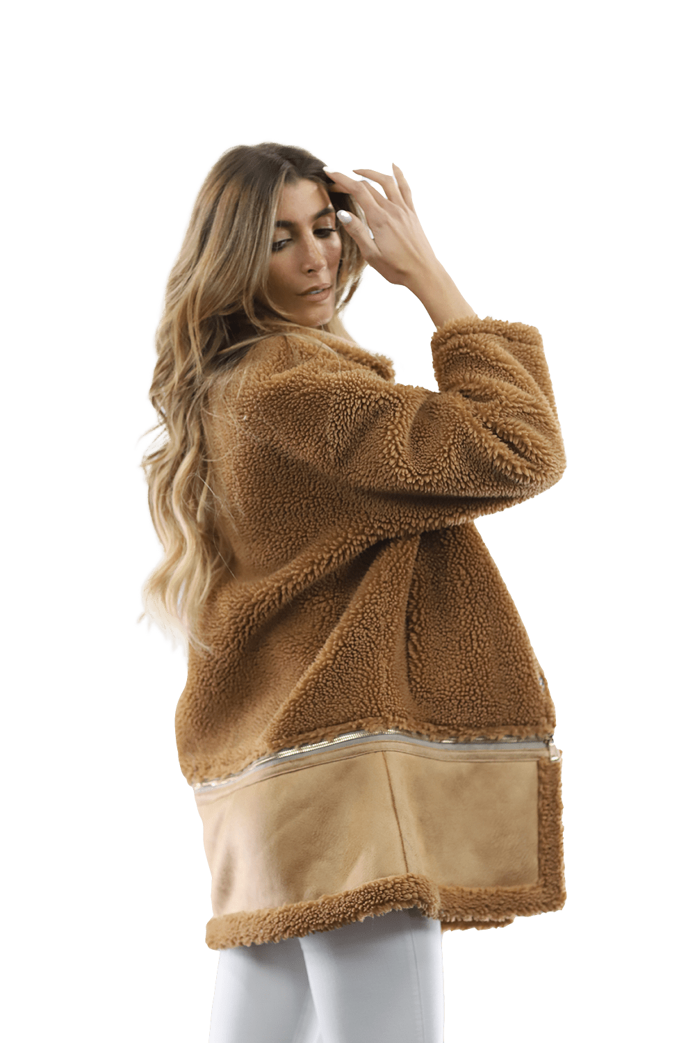 Faux Fur Coat with Zipper detail - Brown - Coat - La Fiorentina FAUX205_BROWN