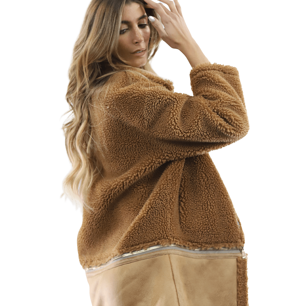 Faux Fur Coat with Zipper detail - Brown - Coat - La Fiorentina FAUX205_BROWN